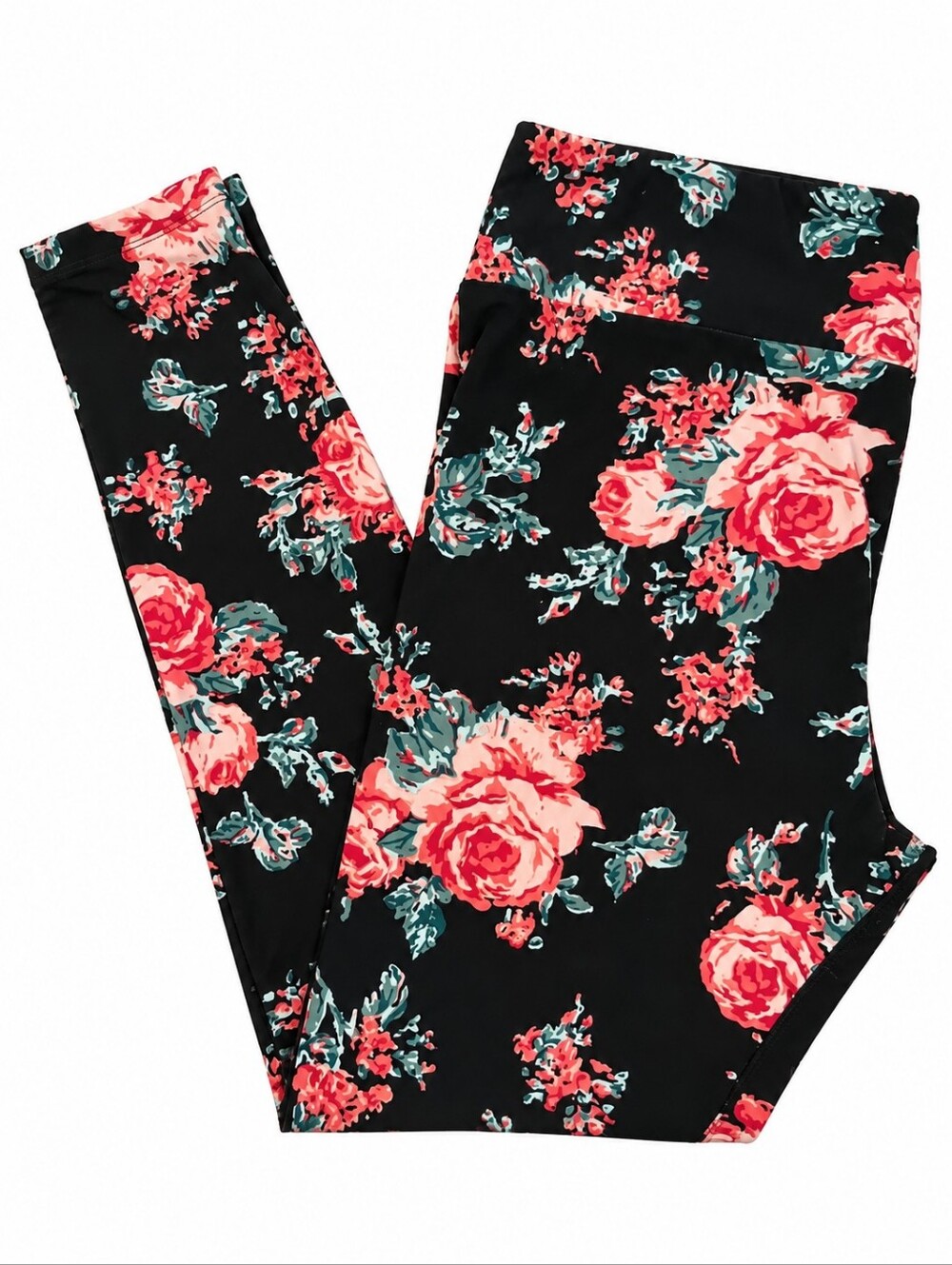 LuLaRoe Buttery Soft Black Peach Floral Leggings Tall & Curvy
